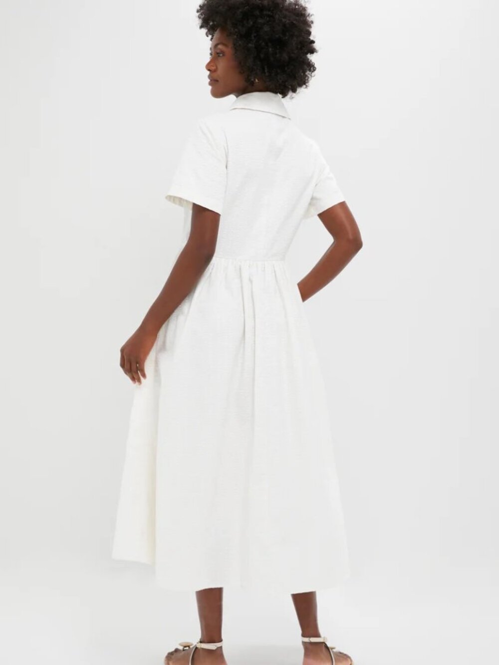 Tuckernuck White Seersucker Shawl Collar Adelaide Dress - Picture 3 of 8